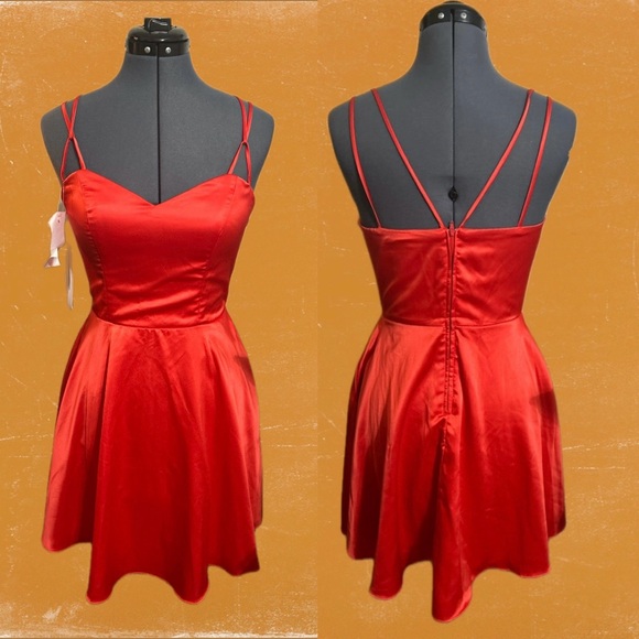 B.Darlin Juniors Red Spaghetti Mini Dress | Size 5/6 | NWOT - Picture 1 of 8